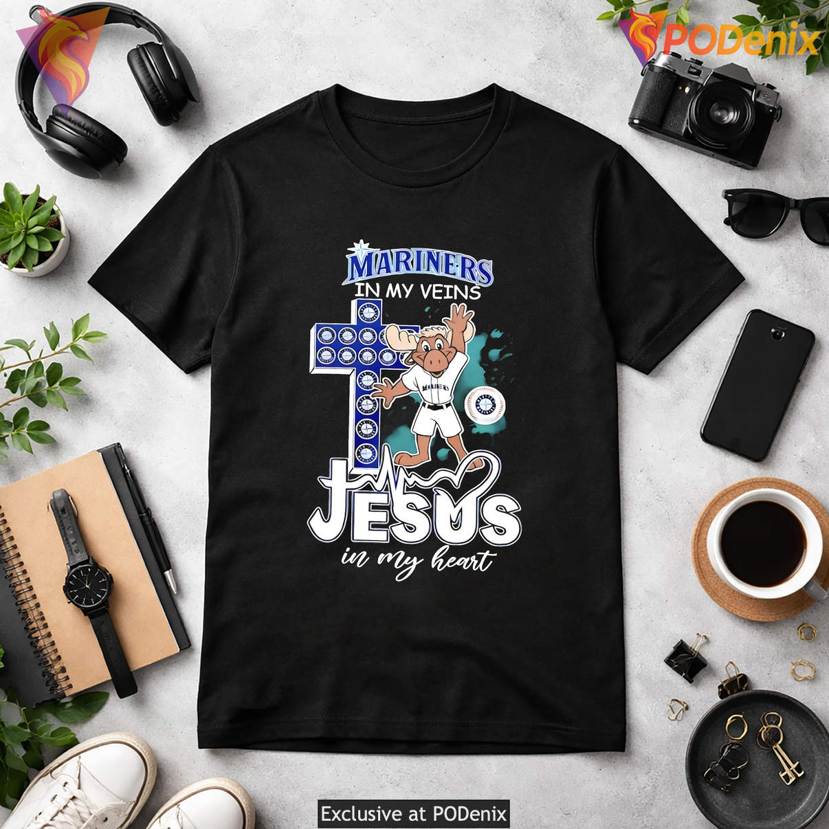 Seattle Mariners Mascot Baseball Shirt In My Veins Jesus In My Heart Graphic Seattle Mariners Mascot Baseball Shirt In My Veins Jesus In My Heart Graphic