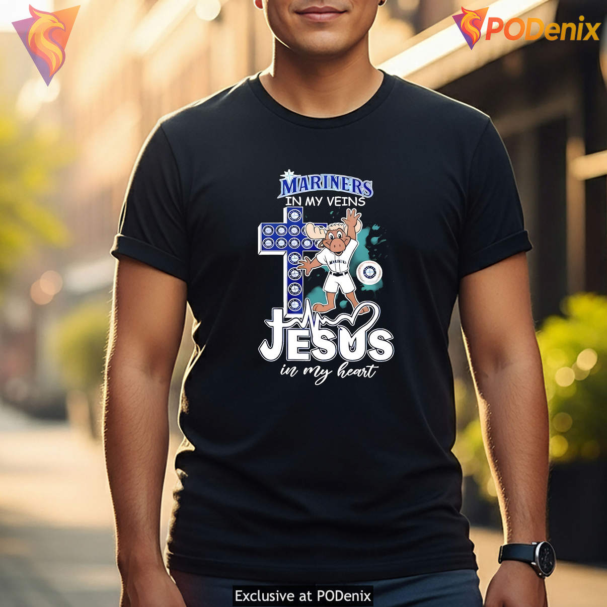 Seattle Mariners Mascot Baseball T-Shirt In My Veins Jesus In My Heart Graphic Seattle Mariners Mascot Baseball T-Shirt In My Veins Jesus In My Heart Graphic