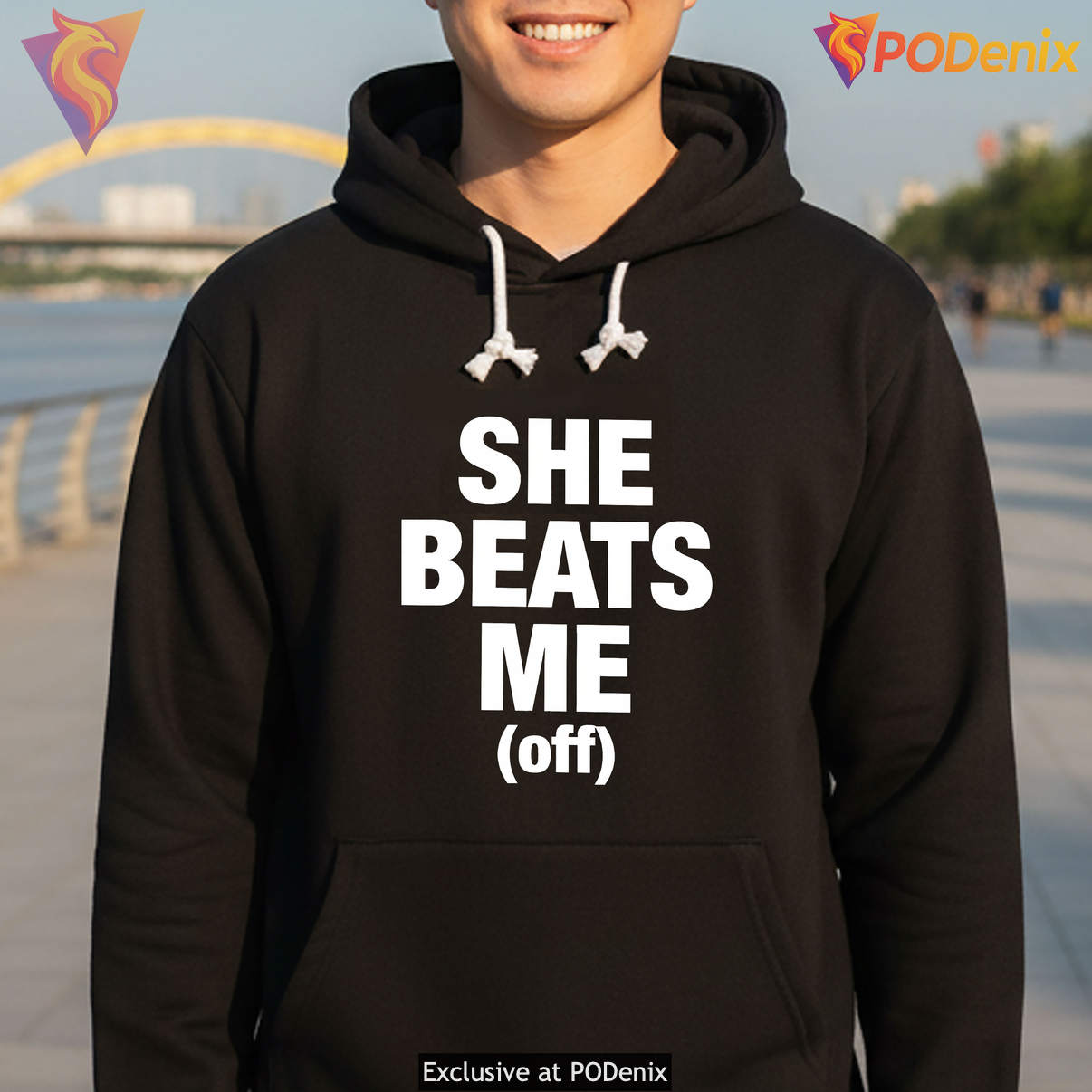 She Beats Me Off Casual Novelty Shirt Funny Meme Graphic Humor Design Mens