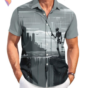 Skeleton Fishing Tropical Hawaiian Shirt 2026 Funny Casual Beach Vacation Gear