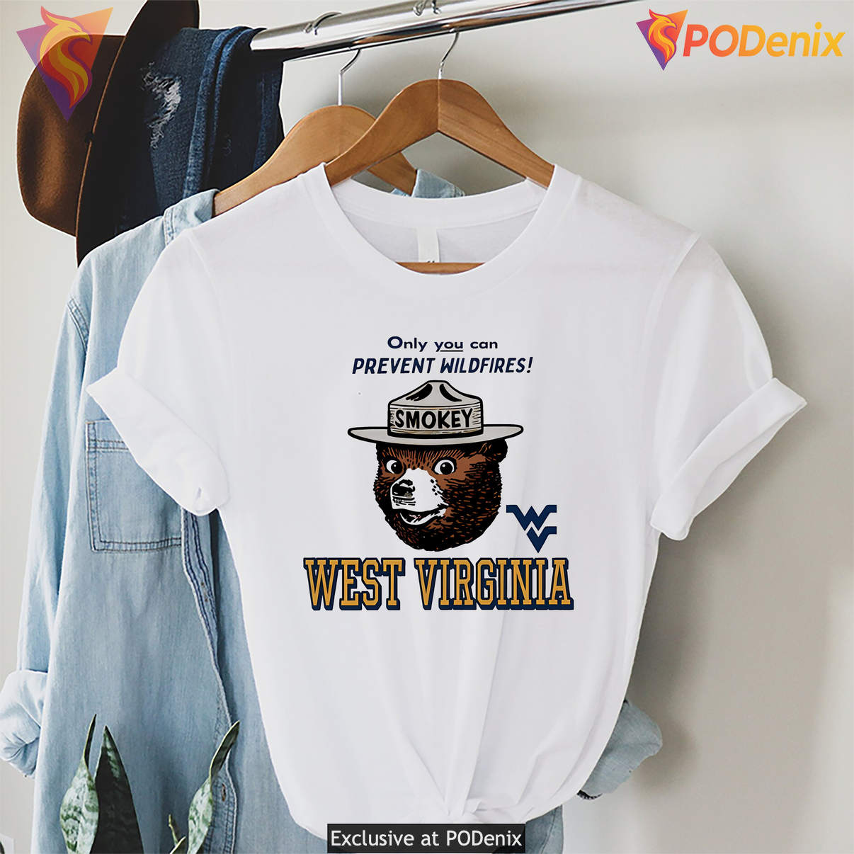 Smokey Bear West Virginia Campus Shirt Prevent Wildfires Graphic Novelty Mens
