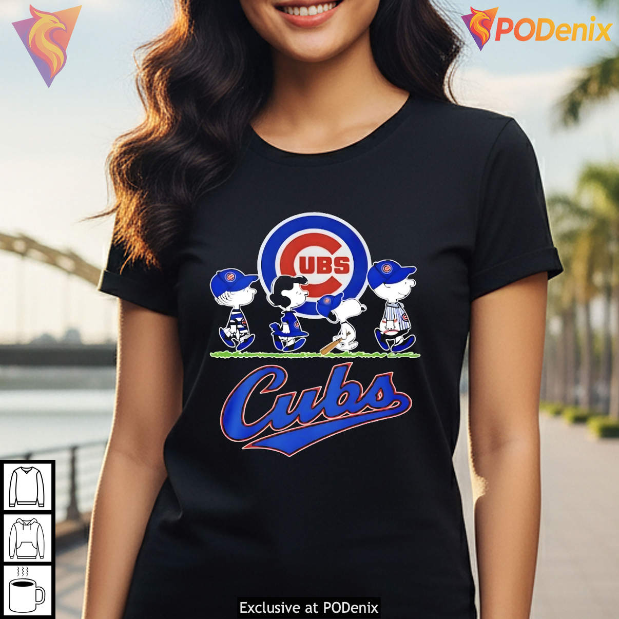 Snoopy Charlie Brown Chicago Cubs Baseball Sports Fan Apparel Graphic Shirt