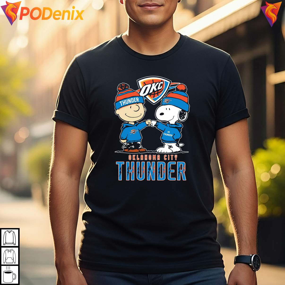 Snoopy Fist Bump OKC Thunder Shirt Peanuts Charlie Brown Basketball Fan Mens