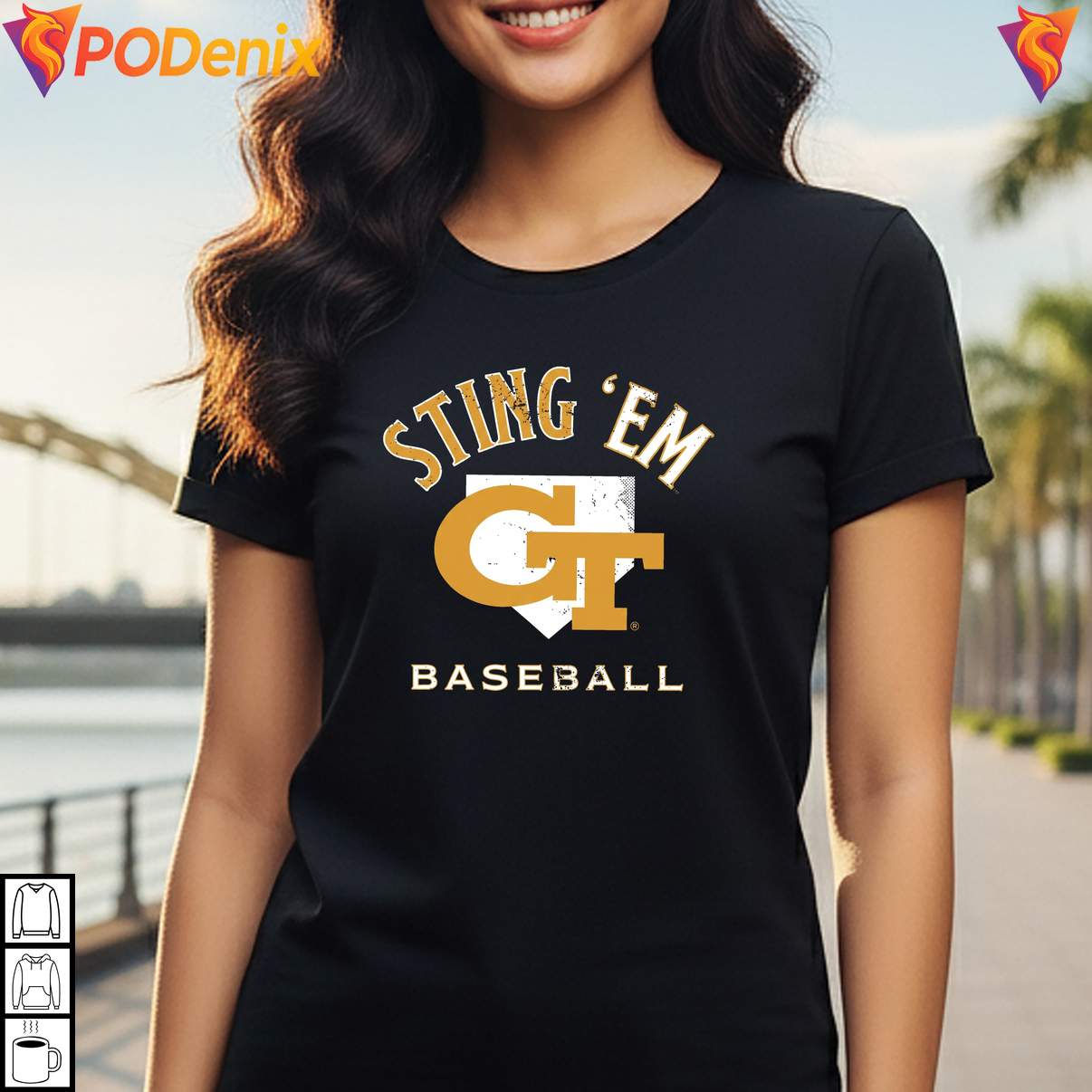 Sting Em Home Plate Baseball Shirt Georgia Tech Yellow Jackets Fan Graphic