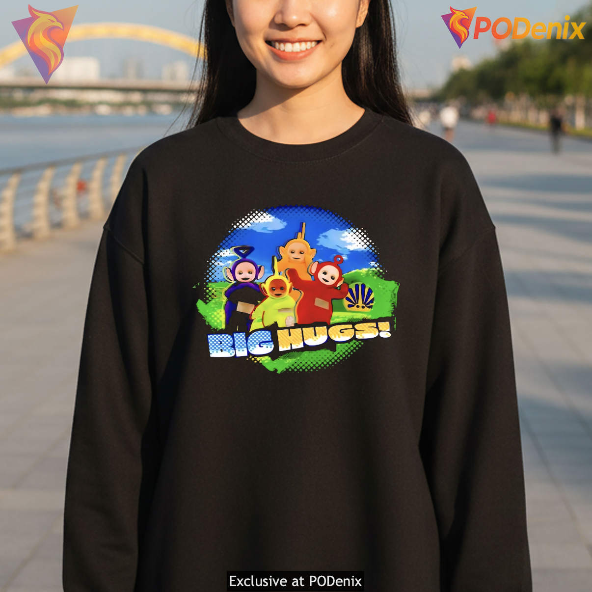 Teletubbies Big Hugs Characters Shirt Outdoor Scene Graphic Retro Casual Mens