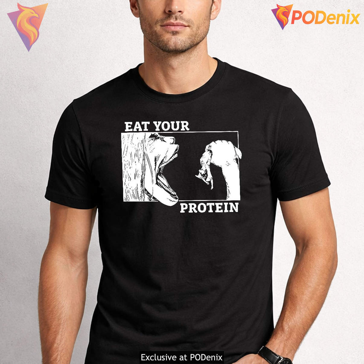 Titan Eat Your Protein Gym Shirt Funny Workout Fitness Graphic Casual Mens