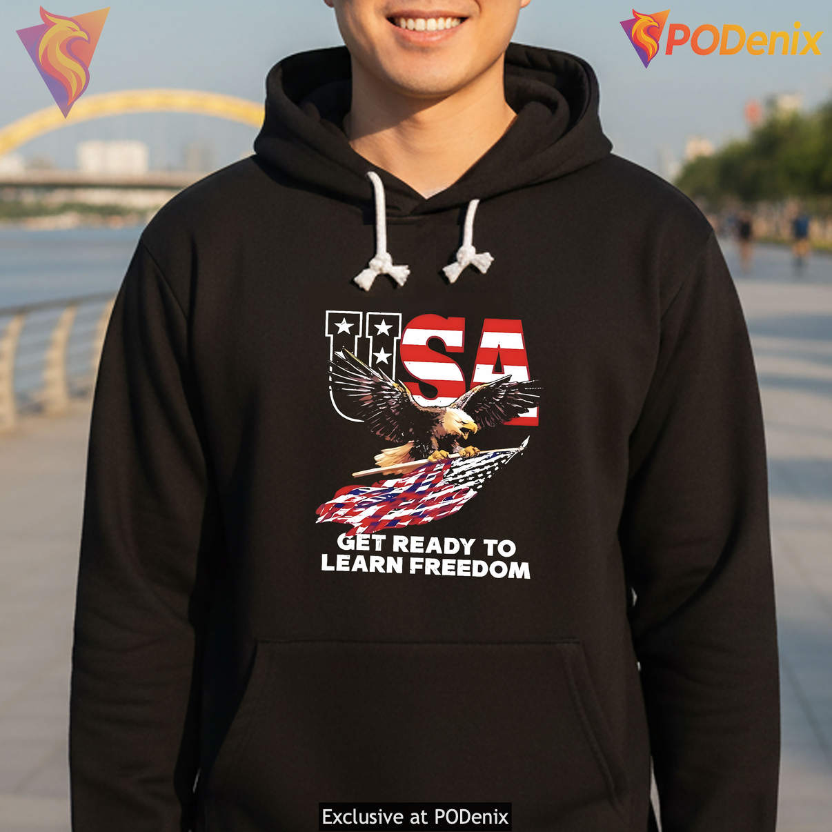 USA Eagle Get Ready To Learn Freedom Shirt Patriotic Graphic Casual Mens